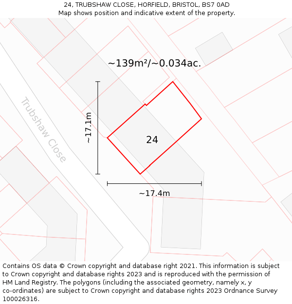 24, TRUBSHAW CLOSE, HORFIELD, BRISTOL, BS7 0AD: Plot and title map