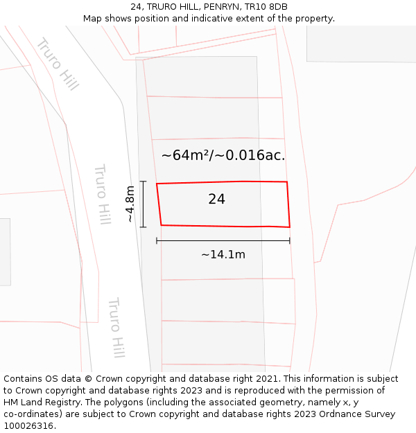 24, TRURO HILL, PENRYN, TR10 8DB: Plot and title map