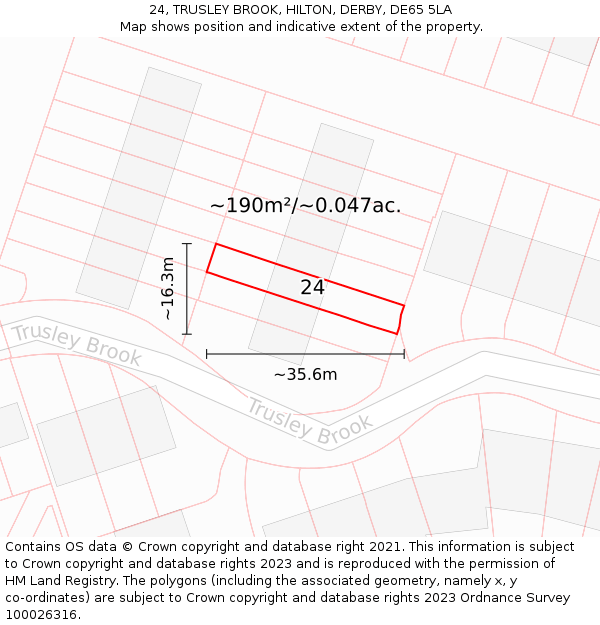 24, TRUSLEY BROOK, HILTON, DERBY, DE65 5LA: Plot and title map