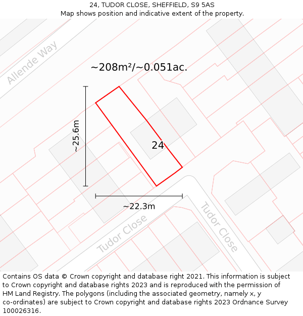 24, TUDOR CLOSE, SHEFFIELD, S9 5AS: Plot and title map