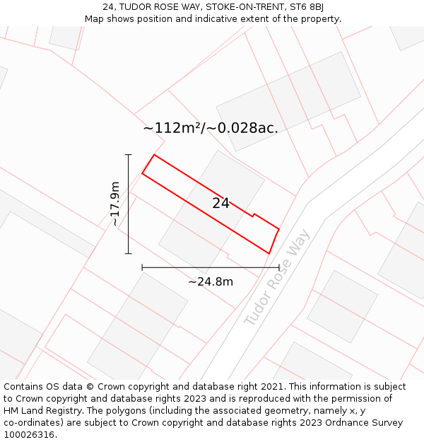 24, TUDOR ROSE WAY, STOKE-ON-TRENT, ST6 8BJ: Plot and title map