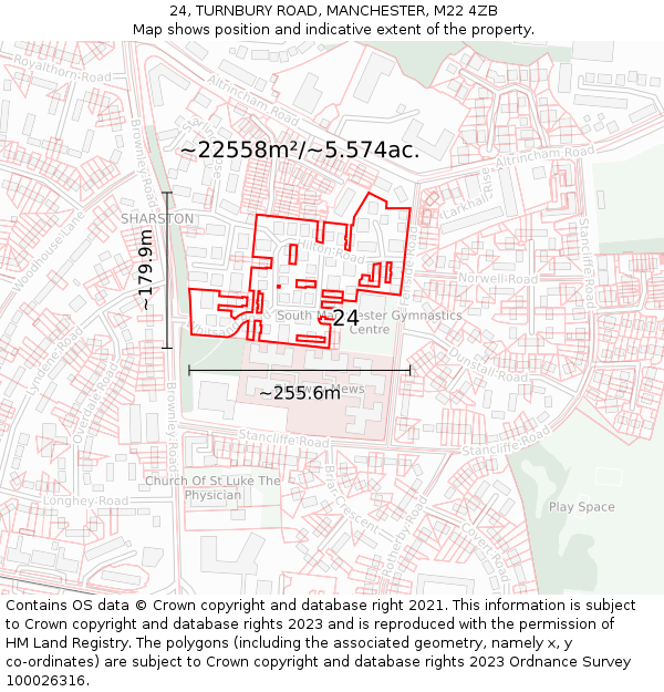 24, TURNBURY ROAD, MANCHESTER, M22 4ZB: Plot and title map