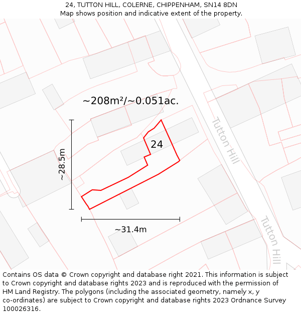 24, TUTTON HILL, COLERNE, CHIPPENHAM, SN14 8DN: Plot and title map