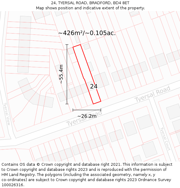 24, TYERSAL ROAD, BRADFORD, BD4 8ET: Plot and title map