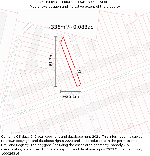 24, TYERSAL TERRACE, BRADFORD, BD4 8HR: Plot and title map