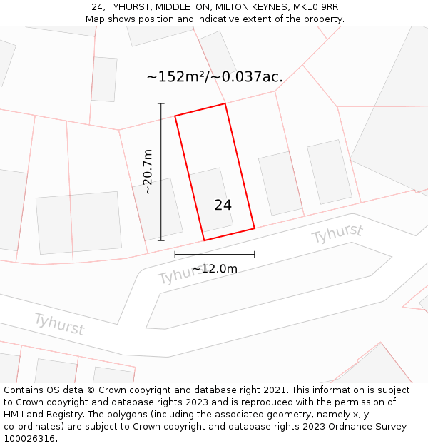 24, TYHURST, MIDDLETON, MILTON KEYNES, MK10 9RR: Plot and title map