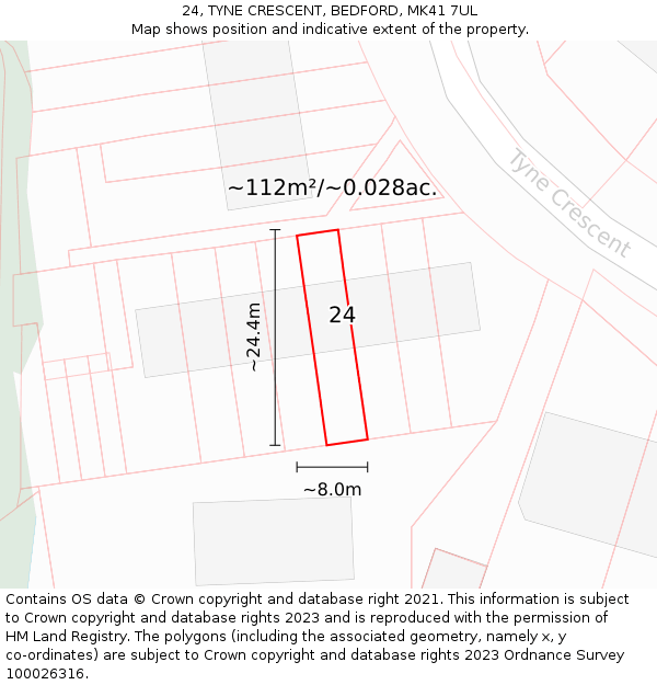 24, TYNE CRESCENT, BEDFORD, MK41 7UL: Plot and title map