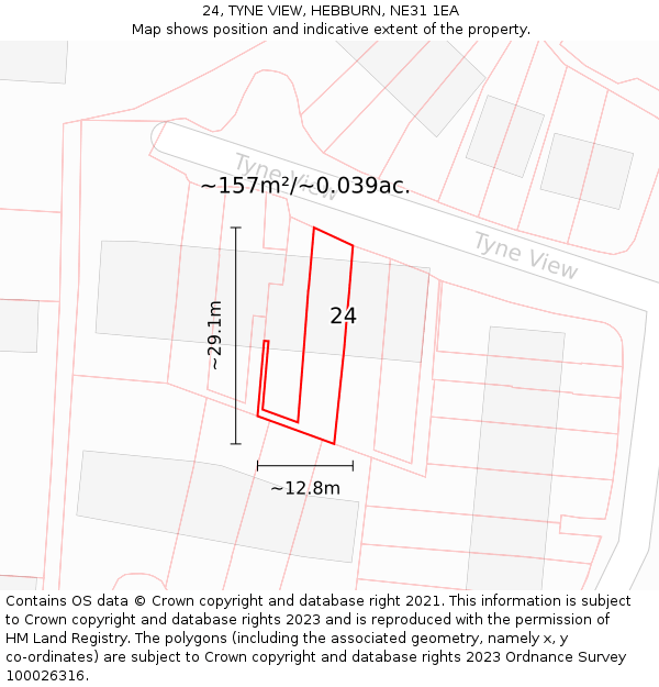 24, TYNE VIEW, HEBBURN, NE31 1EA: Plot and title map