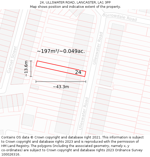 24, ULLSWATER ROAD, LANCASTER, LA1 3PP: Plot and title map