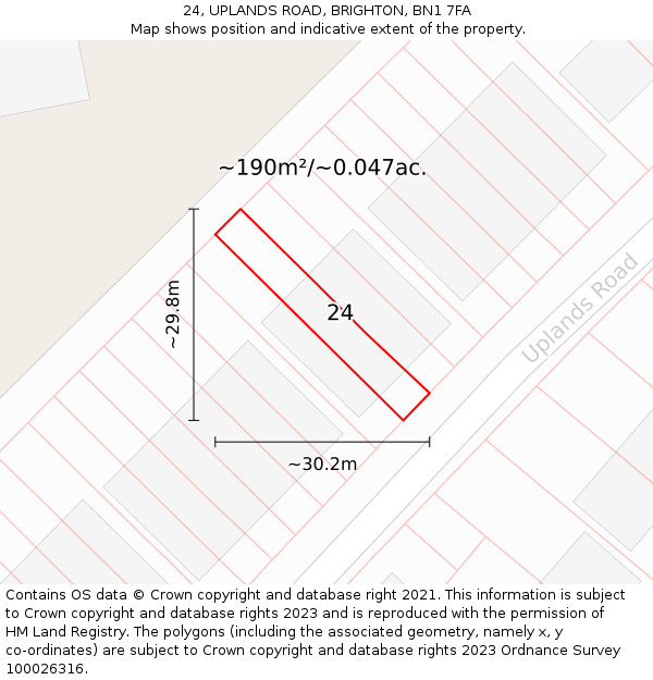 24, UPLANDS ROAD, BRIGHTON, BN1 7FA: Plot and title map