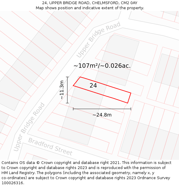 24, UPPER BRIDGE ROAD, CHELMSFORD, CM2 0AY: Plot and title map