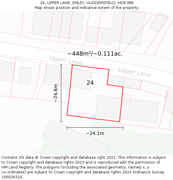 24, UPPER LANE, EMLEY, HUDDERSFIELD, HD8 9RE: Plot and title map