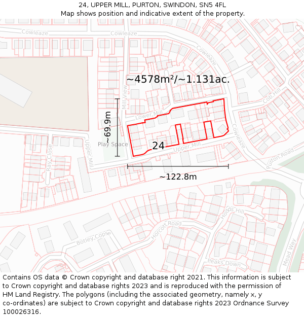 24, UPPER MILL, PURTON, SWINDON, SN5 4FL: Plot and title map