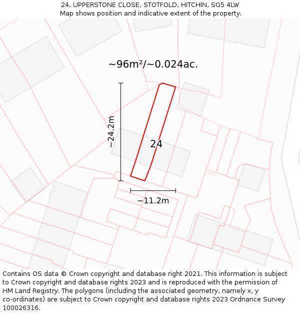 24, UPPERSTONE CLOSE, STOTFOLD, HITCHIN, SG5 4LW: Plot and title map