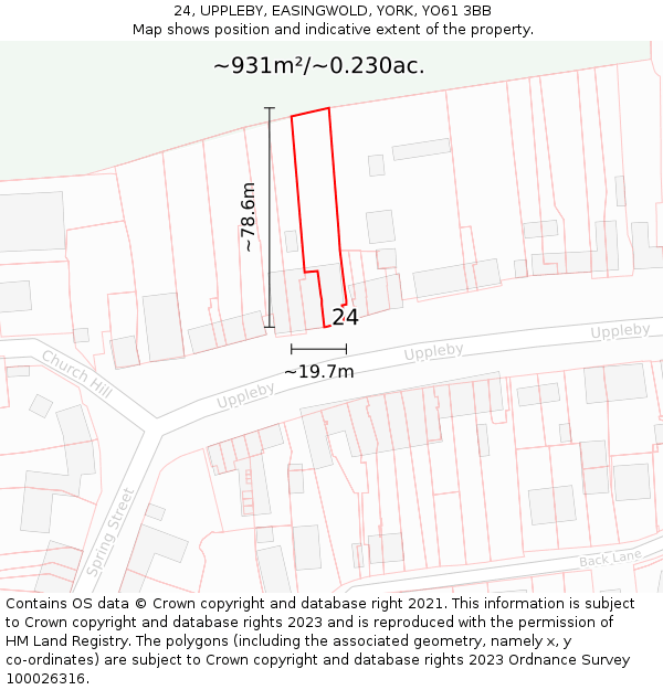 24, UPPLEBY, EASINGWOLD, YORK, YO61 3BB: Plot and title map