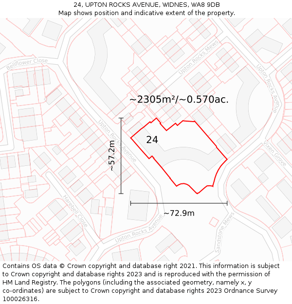 24, UPTON ROCKS AVENUE, WIDNES, WA8 9DB: Plot and title map