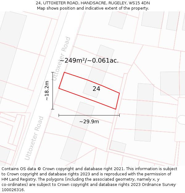24, UTTOXETER ROAD, HANDSACRE, RUGELEY, WS15 4DN: Plot and title map