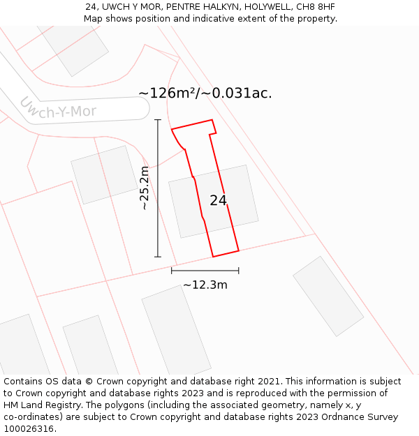 24, UWCH Y MOR, PENTRE HALKYN, HOLYWELL, CH8 8HF: Plot and title map