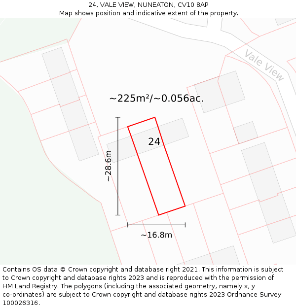 24, VALE VIEW, NUNEATON, CV10 8AP: Plot and title map