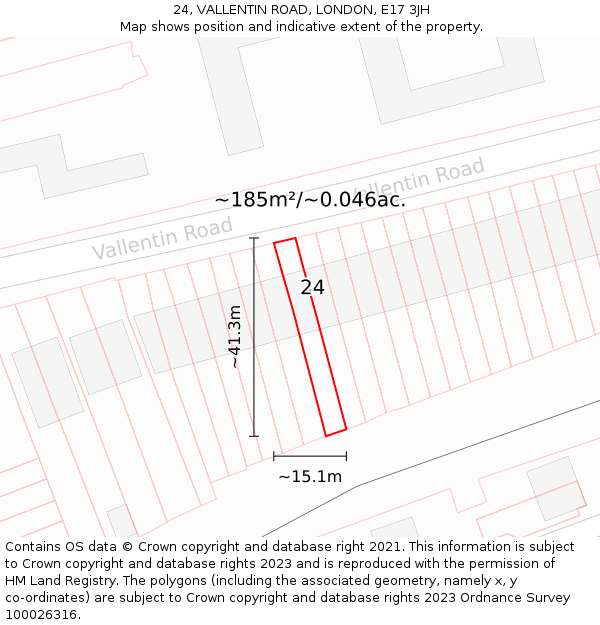 24, VALLENTIN ROAD, LONDON, E17 3JH: Plot and title map