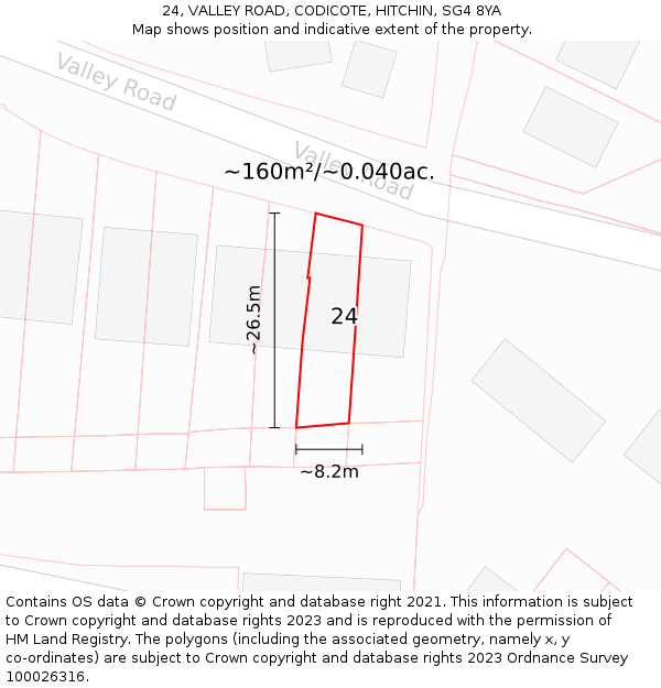 24, VALLEY ROAD, CODICOTE, HITCHIN, SG4 8YA: Plot and title map