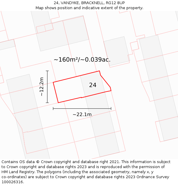 24, VANDYKE, BRACKNELL, RG12 8UP: Plot and title map
