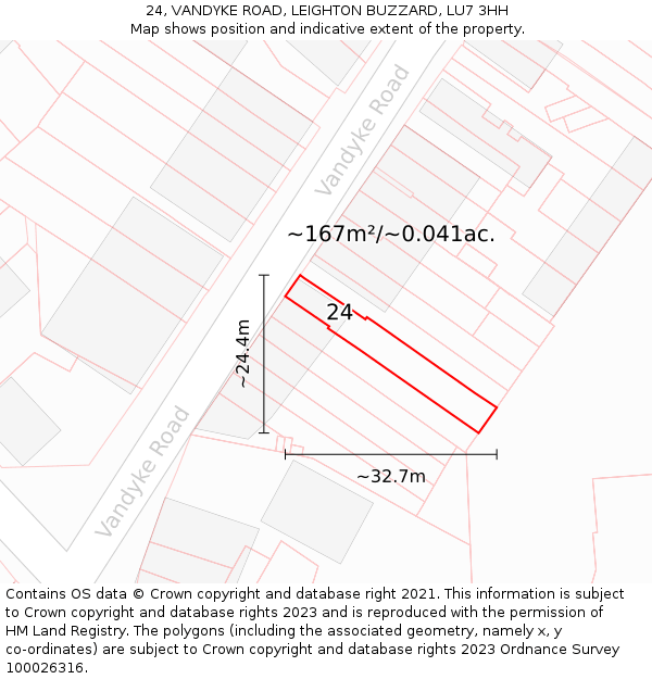 24, VANDYKE ROAD, LEIGHTON BUZZARD, LU7 3HH: Plot and title map