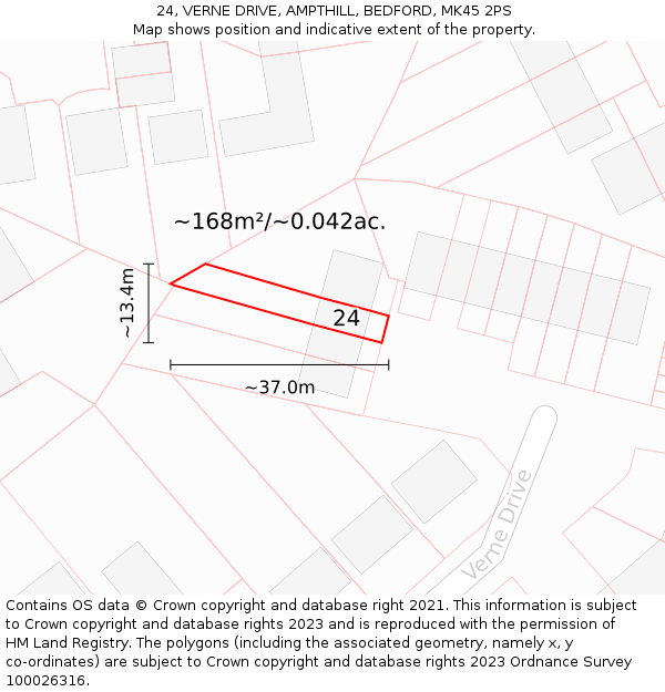 24, VERNE DRIVE, AMPTHILL, BEDFORD, MK45 2PS: Plot and title map