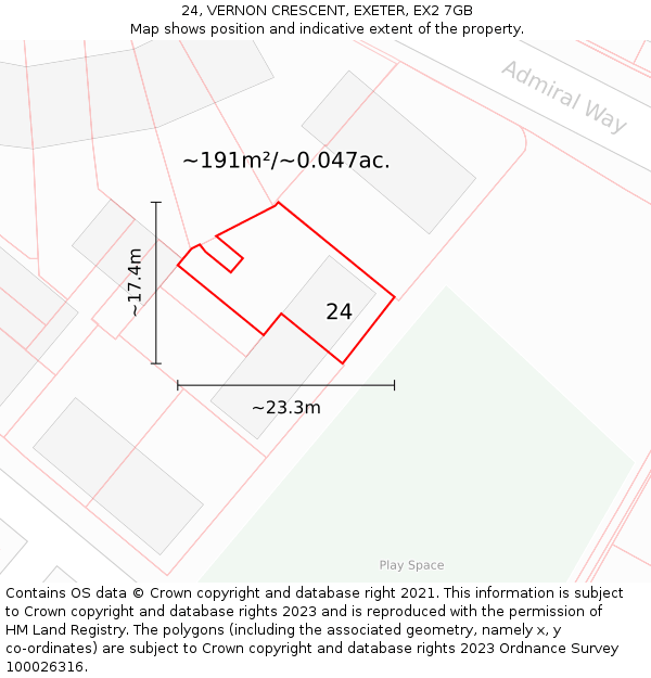 24, VERNON CRESCENT, EXETER, EX2 7GB: Plot and title map