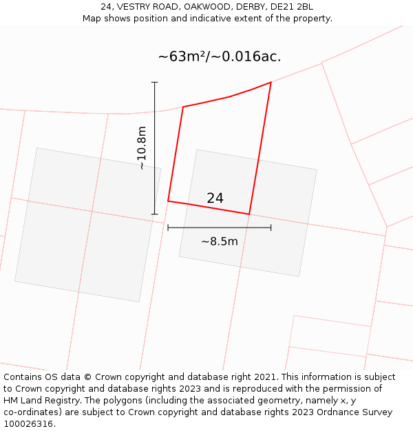 24, VESTRY ROAD, OAKWOOD, DERBY, DE21 2BL: Plot and title map