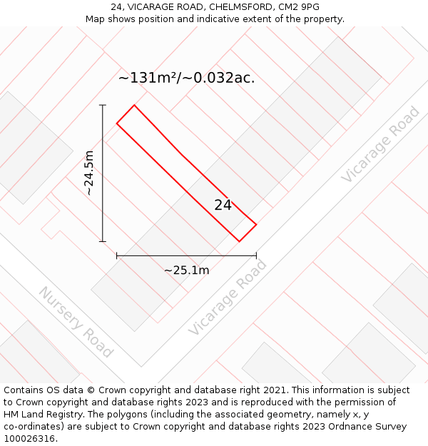 24, VICARAGE ROAD, CHELMSFORD, CM2 9PG: Plot and title map