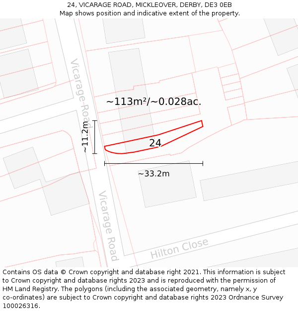 24, VICARAGE ROAD, MICKLEOVER, DERBY, DE3 0EB: Plot and title map