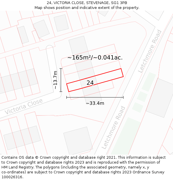 24, VICTORIA CLOSE, STEVENAGE, SG1 3PB: Plot and title map