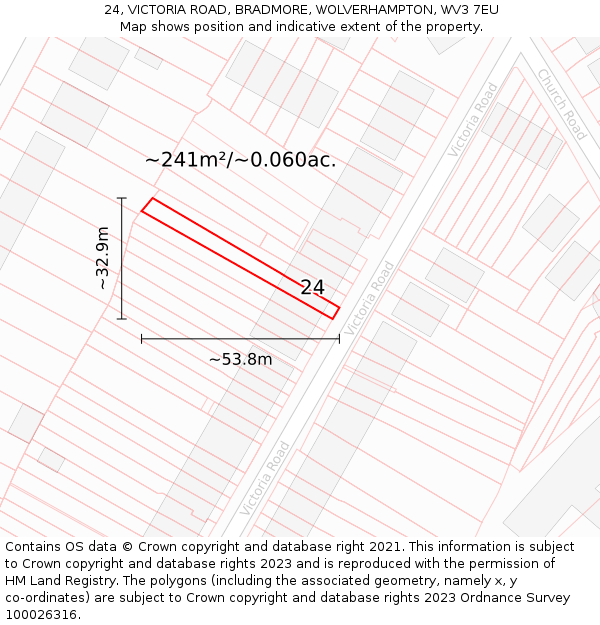 24, VICTORIA ROAD, BRADMORE, WOLVERHAMPTON, WV3 7EU: Plot and title map