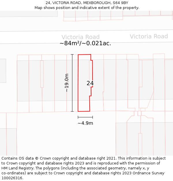 24, VICTORIA ROAD, MEXBOROUGH, S64 9BY: Plot and title map