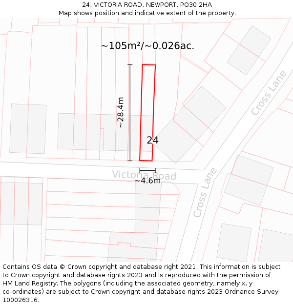 24, VICTORIA ROAD, NEWPORT, PO30 2HA: Plot and title map
