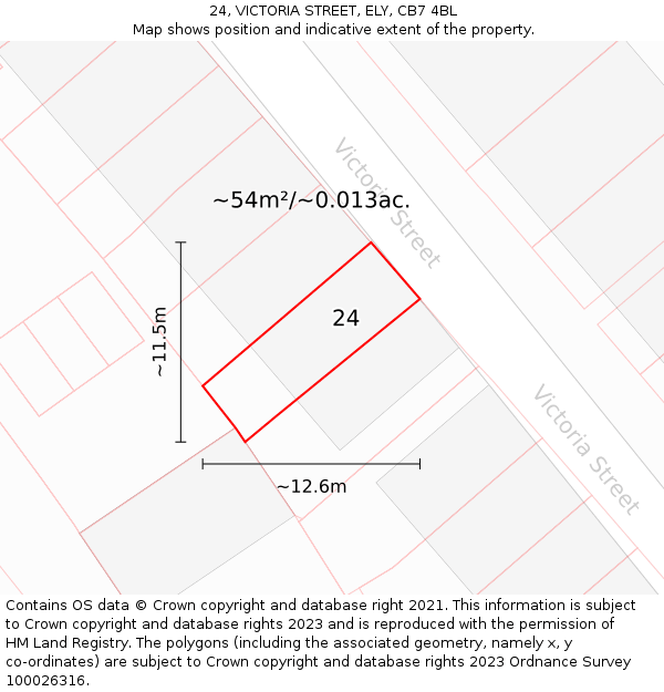 24, VICTORIA STREET, ELY, CB7 4BL: Plot and title map