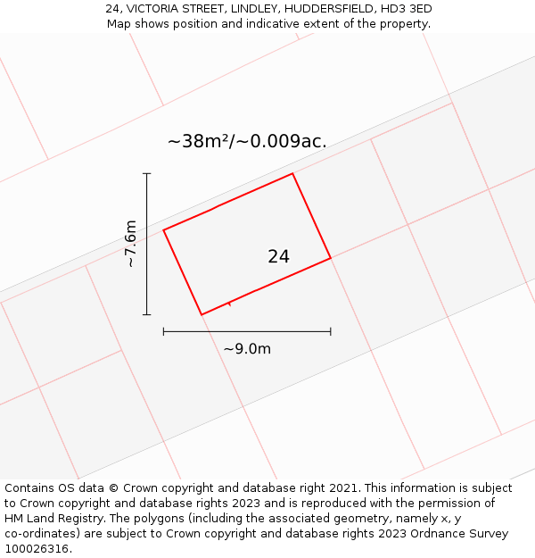 24, VICTORIA STREET, LINDLEY, HUDDERSFIELD, HD3 3ED: Plot and title map