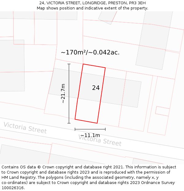 24, VICTORIA STREET, LONGRIDGE, PRESTON, PR3 3EH: Plot and title map