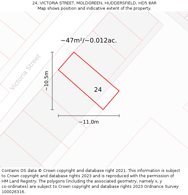 24, VICTORIA STREET, MOLDGREEN, HUDDERSFIELD, HD5 8AR: Plot and title map