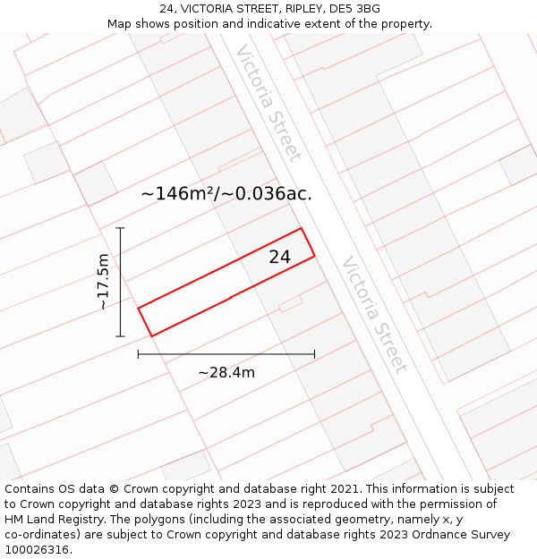 24, VICTORIA STREET, RIPLEY, DE5 3BG: Plot and title map