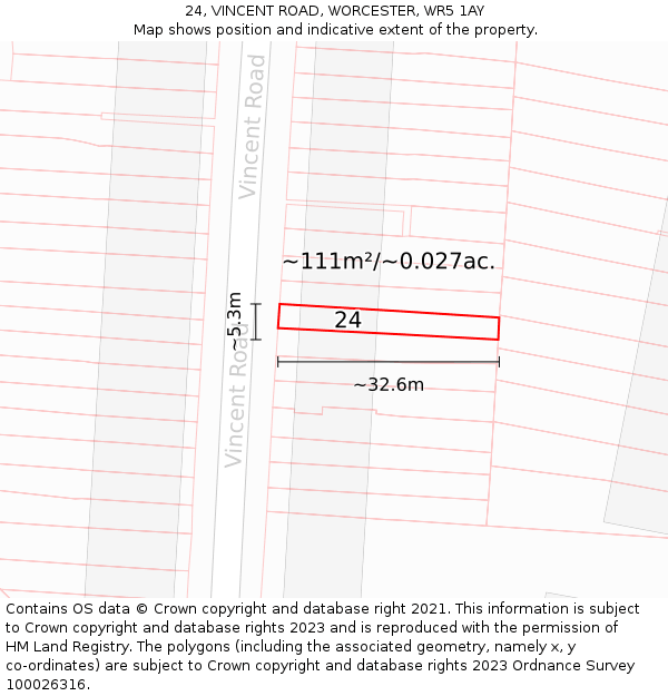 24, VINCENT ROAD, WORCESTER, WR5 1AY: Plot and title map