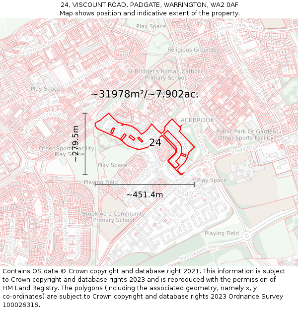 24, VISCOUNT ROAD, PADGATE, WARRINGTON, WA2 0AF: Plot and title map