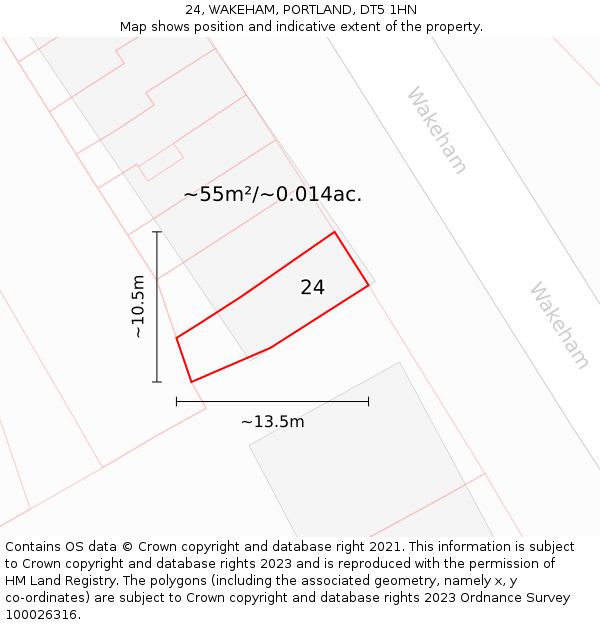 24, WAKEHAM, PORTLAND, DT5 1HN: Plot and title map