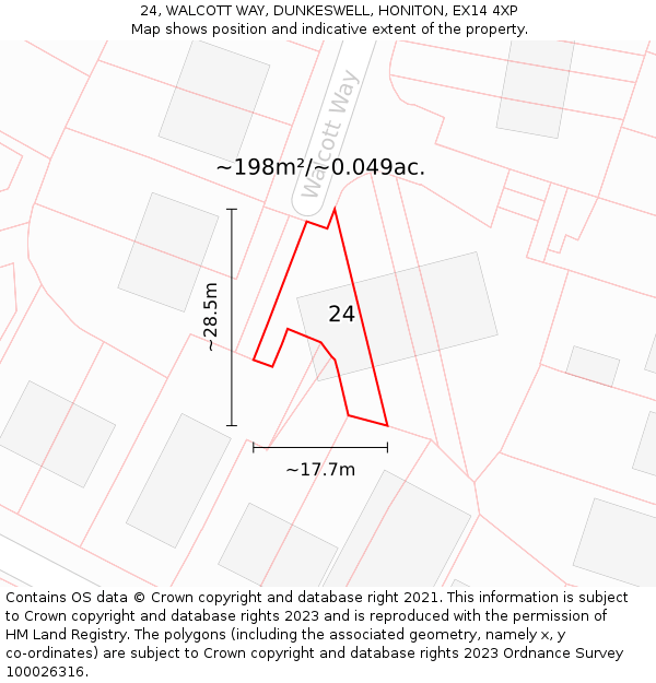 24, WALCOTT WAY, DUNKESWELL, HONITON, EX14 4XP: Plot and title map
