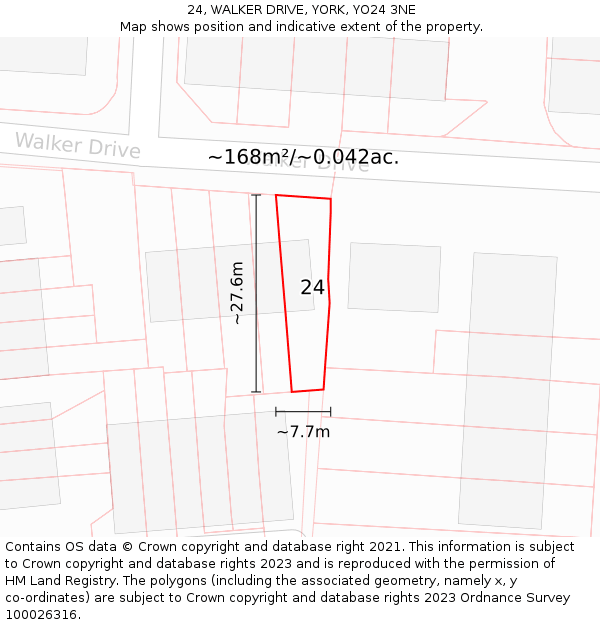 24, WALKER DRIVE, YORK, YO24 3NE: Plot and title map
