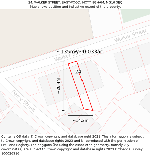 24, WALKER STREET, EASTWOOD, NOTTINGHAM, NG16 3EQ: Plot and title map