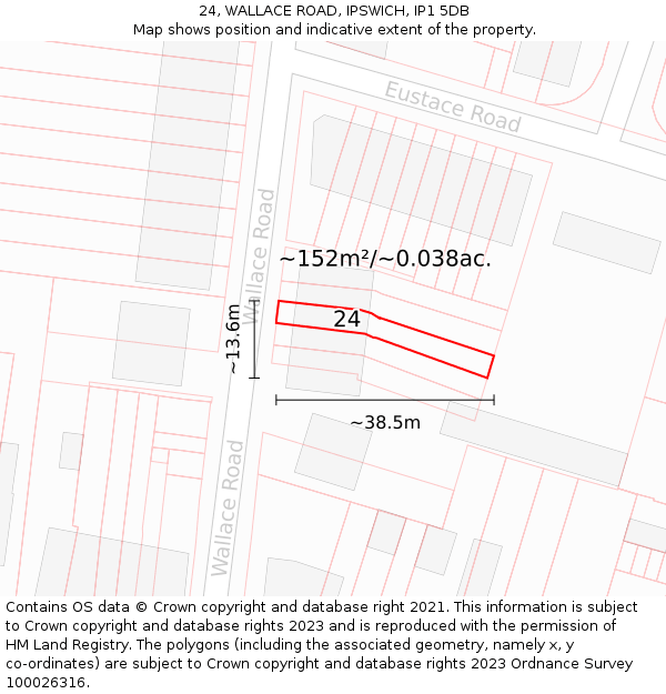 24, WALLACE ROAD, IPSWICH, IP1 5DB: Plot and title map