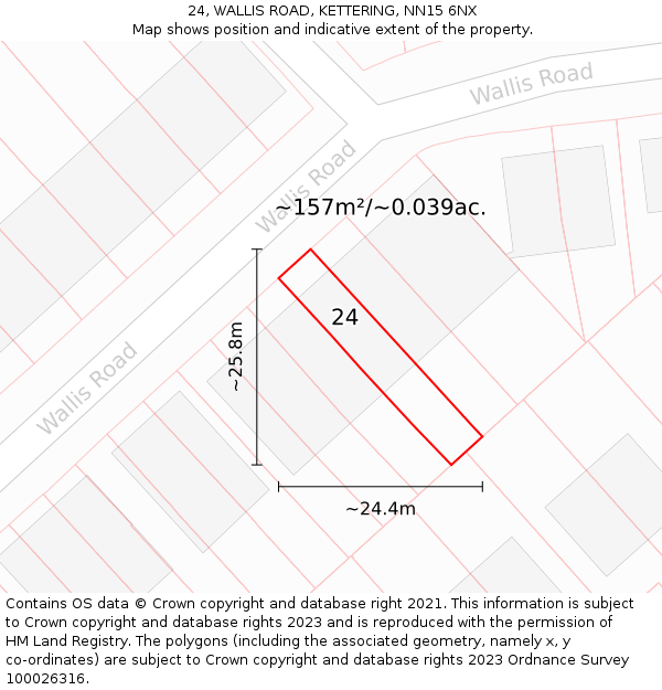 24, WALLIS ROAD, KETTERING, NN15 6NX: Plot and title map