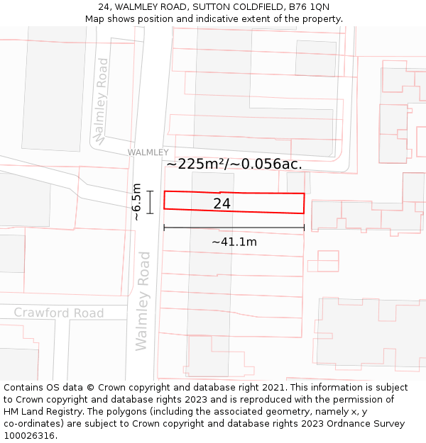 24, WALMLEY ROAD, SUTTON COLDFIELD, B76 1QN: Plot and title map